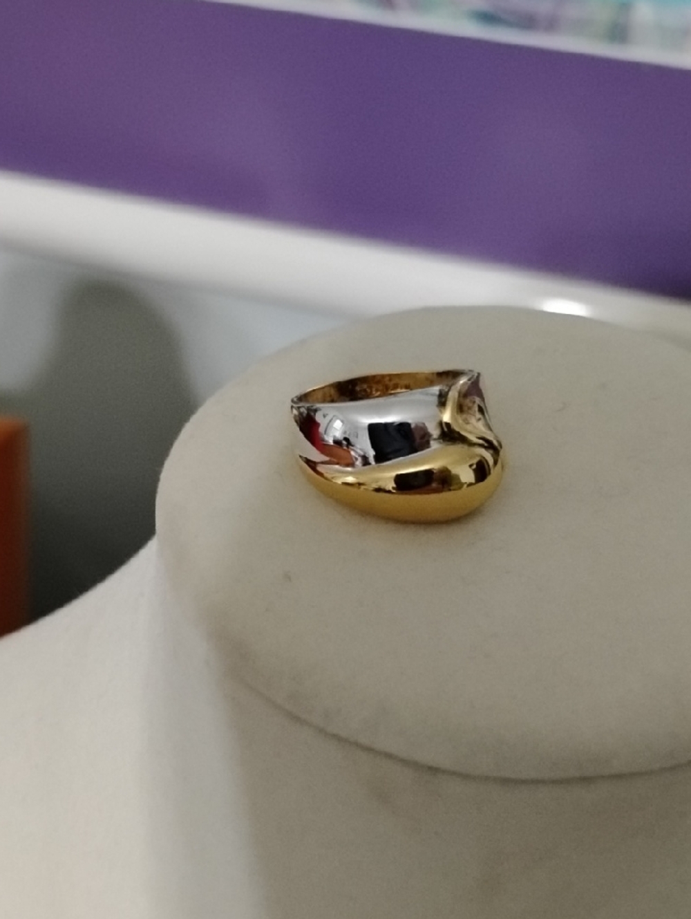 Two-Tone Gold and Silver Women's Dome Ring Size 6